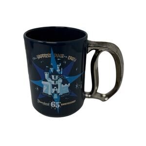 Disneyland 65th Anniversary Mug D Handle Castle Fireworks Double Sided Blue